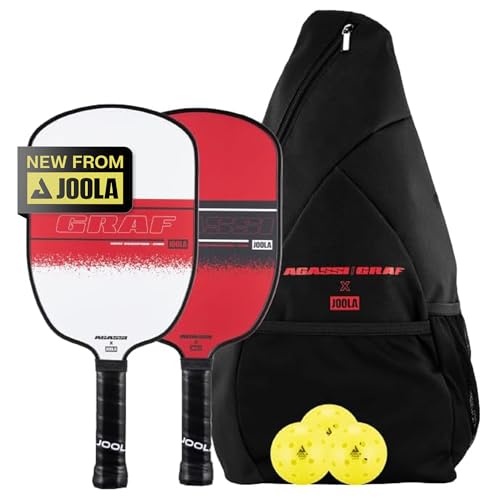 JOOLA Agassi/GRAF Champion Set with Pickleball Paddles, Balls & Sling Bag - Sandblasted Pickleball Racket - Agassi Shape with Extended Sweet Spot - UPA-A Certified - USAP Approved - NFC Chip Enabled