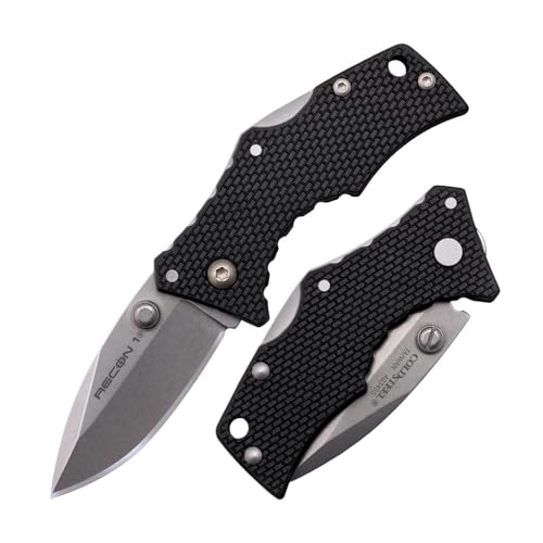 Cold Steel Micro Recon 1 Folding Knife 2" 4034SS Spear Point Blade, 2.375" Griv-Ex Handle with Tri-Ad Lock, Ambidextrous Pocket/Belt Clip