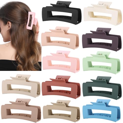 12 Pcs Neutral Square Hair Claw Clips – 4.3" Matte Finish Rectangle Claws for Women Thick & Thin Hair, Everyday Bulk Hair Accessories Set