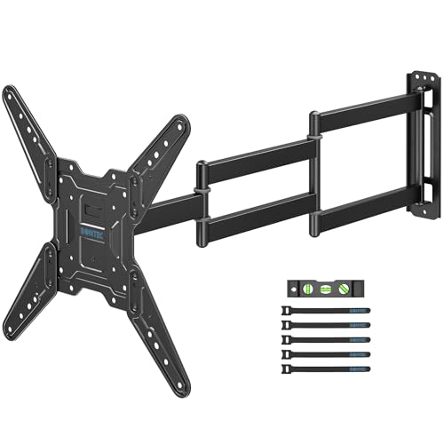 BONTEC TV Wall Mount for 26–65 Inch Flat and Curved Screens with 37.4 Inch Long Extension, Full Motion Swivel Design, Heavy Duty Bracket for Corner or Monitor Setup, Max VESA 400x400, Holds 77 lbs