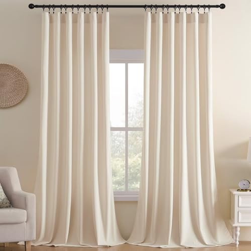 Joydeco Velvet Curtains White Blackout Curtains Thermal Insulated 63 inches Long Window Curtains Super Soft Room Darkening Drapes for Bedroom Living Room Elegant Rod Pocket 2 Panels Cream White