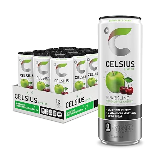 CELSIUS Sparkling Green Apple Cherry, Sugar Free Energy Drink, 12 Fl Oz (Pack of 12)