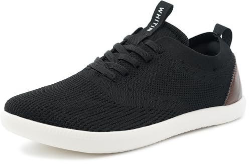 WHITIN Mens Wide Toe Box Casual Dress Sneakers Knit Mesh Fashion Shoes Size 12 Zero Drop Oxfords Walking Tennis Breathable Zapatos De Vestir para Hombre Black White 46