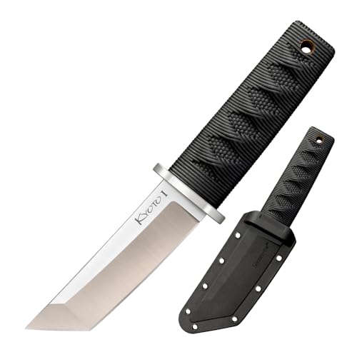 Cold Steel Kyoto 3.25" Durable Compact 8Cr13MoV Stainless Steel Fixed Blade Tanto Outdoor Hunting Utility Knife, 3 3/8" Textured Kray-Ex Handle, Sheath Included