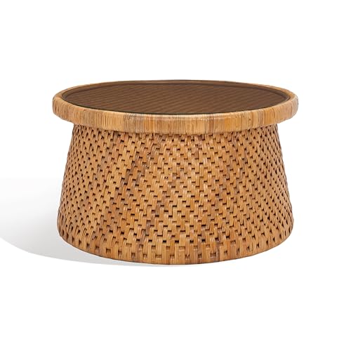 SAFAVIEH Couture Collection Lianna Coastal Tropical Natural Rattan Solid Wood Round Coffee Table (Fully Assembled)