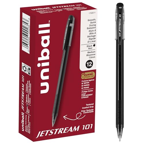 uniball Jetstream 101 Ballpoint Pens, Medium Point (1.0mm), Black, 12 Pack