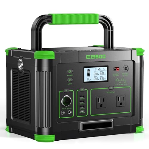 GRECELL Portable Power Station 500W 519.48Wh Solar Generator(Surge 1000W), 519.48Wh Backup Battery for Outdoor Home Emergency