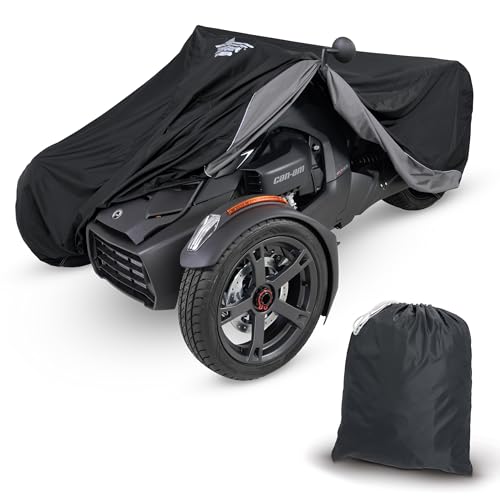 UltraGard Can-Am Ryker Full Motorcycle Cover with Heat Shield & Expandable Pouch - Water-Resistant, Windshield Protection, Bungee Tie Downs, Reflective, Black/Charcoal