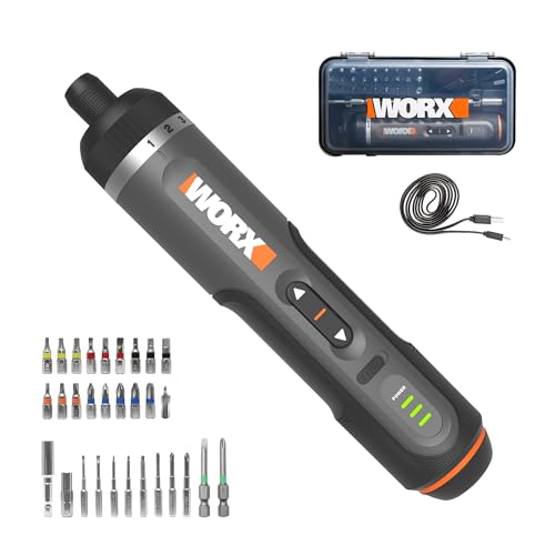 WORX WX242L 4V Lithium Screwdriver - 30-Piece Accessory Kit - Cordless Electric Driver - Rechargeable Battery - Black/Silver - Home DIY, Assembly, Furniture Installation, Repairs, Professional Use
