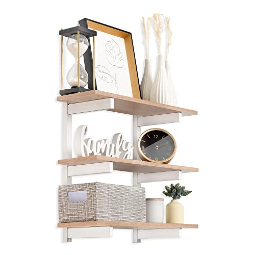 3-Tier Floating Shelves Set, Light Oak - 0.5” x 24” - Premium Wall Shelves for Bedroom, Bathroom, Office, or Kitchen - Clean, Minimalistic Design, Durable Shelf with Bracket for Easy Installation