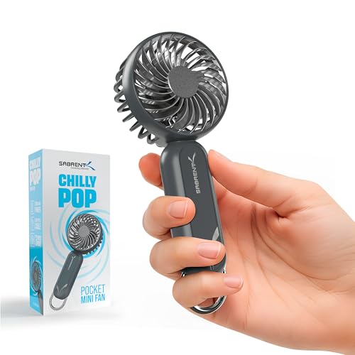 SABRENT ChillyPop Mini Portable Fan, Lightweight & Small Personal Fan, Long Quiet & Powerful Cooling Time, Makeup Kids Travel Fan, Rechargeable USB C Pocket-Sized Summer Gift for Women Men Grey