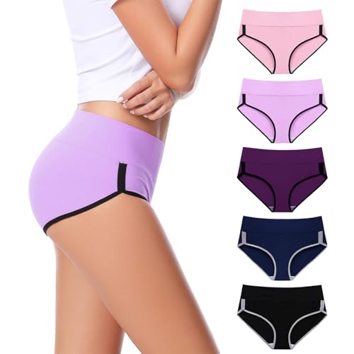 CAILECOTTON Womens Underwear Cotton Underwear for women High Waisted Full Coverage Brief Soft Stretch Breathable Everyday Hipster Ladies Pantie Comfy Briefs - Multi 5 pack