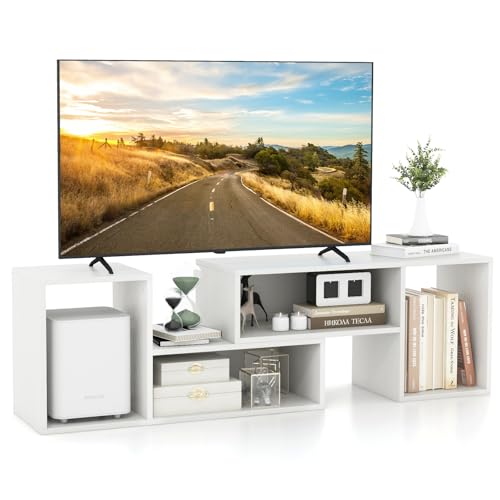 Giantex Bookshelf TV Stand for TVs up to 55", 2 Pieces Free-Combination Entertainment Center with Storage Cubes, Modern Media TV Console Table, Open Storage Bookcase for Living Room, Bedroom (White)