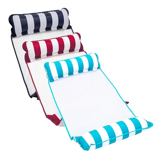 Aqua Monterey Hammock Pool Float - Three Pack - Light Blue, Navy & Burgundy/White Stripe, 3-Pack