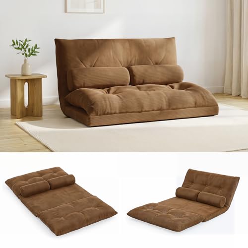Giantex Adjustable Floor Sofa Couch with 2 Pillows, Multi-Functional 6-Position Foldable Lazy Sofa Sleeper Bed, Multi-Functional Suede Floor Seating Sofa for Reading Gaming (Coffee)