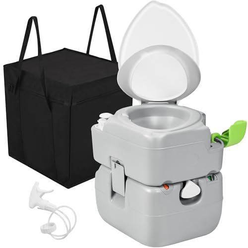 YITAHOME Portable Toilet Camping Porta Potty 5.8 Gallon with Diagonal Deepened and Enlargerd Bowl, Hand Sprayer, Level Indicator, Carry Bag, Portable Toilet for Adults, RV Travel, Boat and Trips