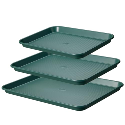 CAROTE 3-Piece Baking Pan Set - Bakeware Set, Baking Sheet Set Including 13 Inch 15 Inch 17 Inch Sheet Pan, Cookie Sheet for Baking, Deep Olive Green