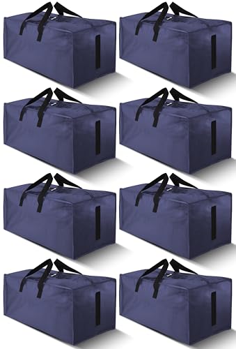 HOMESURE 8 Pack Large Strong Moving Bags with Zippers & Carrying Handles - Water-Resistant - Heavy Duty Storage Tote for Space Saving, Fold Flat, Alternative to Moving Box (Blue)
