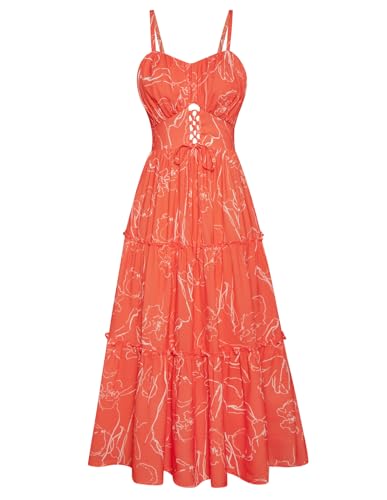 GRACE KARIN 2026 Women's Spaghetti Vacation Sundress Summer Beach Flowy Boho Floral Maxi Dresses with Pockets Orange Floral S