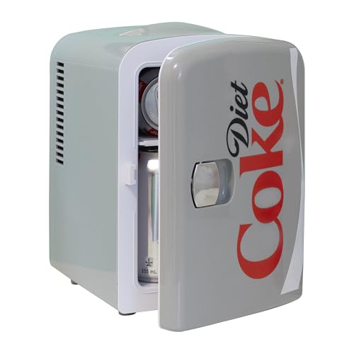 Coca-Cola Diet Coke DC04 4 Liter/4.2 Quarts 6 Can Portable Mini Cooler/Fridge, Beverages, Baby Food, Skincare and Medications-Use at Home, Office, Dorm, Car, RV or Boat-with AC & DC Plugs, Gray