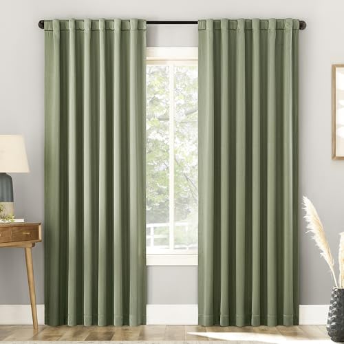 Sun Zero Belize 2-Pack Magnetic Closure Theater Grade 100% Total Blackout Back Tab/Rod Pocket Curtain Panel Pair, Sage Green, 52" W x 84" L (2 Panels)