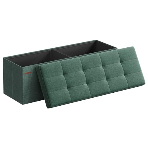 SONGMICS MAZIE Collection - 43 Inches Folding Storage Ottoman Bench, Ottoman Foot Rest, End of Bed Bench, Storage Chest, Load 660 lb, for Living Room, Bedroom, Entryway, Retro Green ULSF077C01