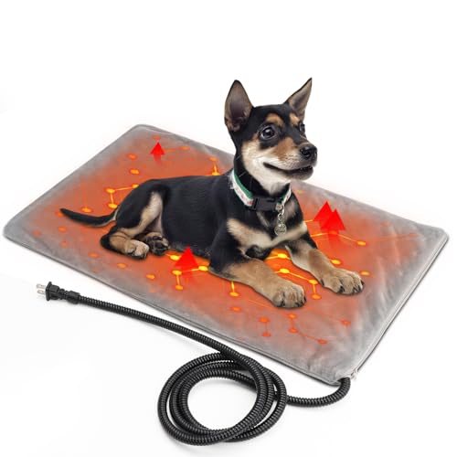 Texsens Cat Heating Pad - Heated Pet Bed Dog Mat with Chew Resistant Cord & Removable Soft Cover - Fits Outdoor Cat House (27.6" x 15.8")