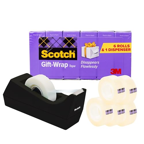Scotch Gift Wrap Tape with Scotch Desktop Dispenser, 6 Rolls of 3/4" x 1000" Each Plus 1 Desktop Tape Dispenser, Great for Gift Wrapping