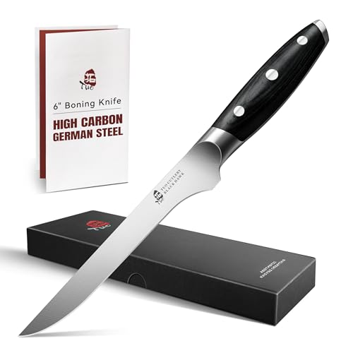 TUO Boning Knife, 6 inch Fillet Knife for Trimming Fat from Meat, Deer Skinning, Full Tang Handle, High Carbon German Steel, for Poultry Lamb Meat Cutting - Black Hawk Series