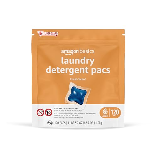 Amazon Basics Laundry Detergent Pacs, Fresh Scent, HE Compatible, Dissolves in Cold Water, 120 Count