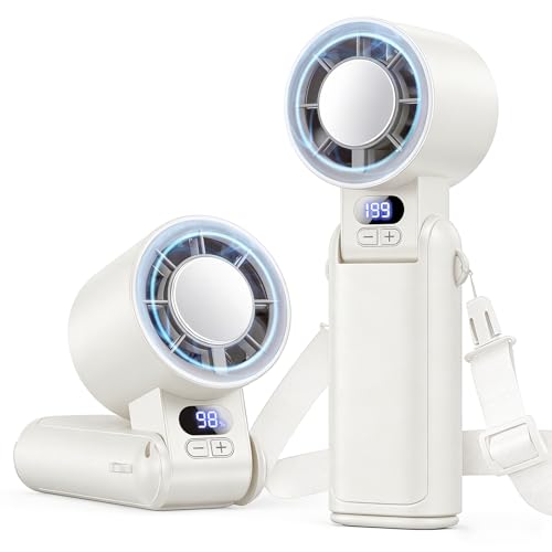 Deyhoc Portable Handheld Turbo Fan, 1-199 Speed Adjustable with LED Display, High-Power Motor, Rechargeable Battery, 4 IN 1 Pocket Design Mini Fans for Indoor/Outdoor/Travel/Work, White