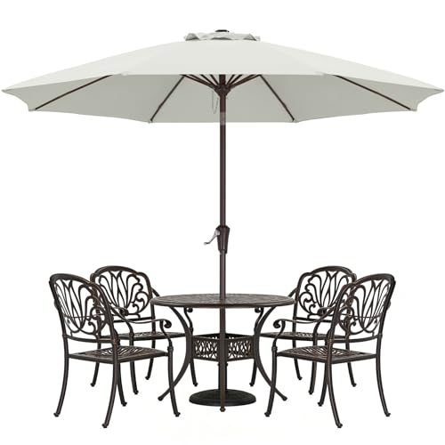 ABCCANOPY 9FT Outdoor Patio Umbrella, 8 Ribs Table Umbrella w/Crank for Easy Set Up, Suitable for Garden, Lawn, Deck & Backyard (Light Beige)