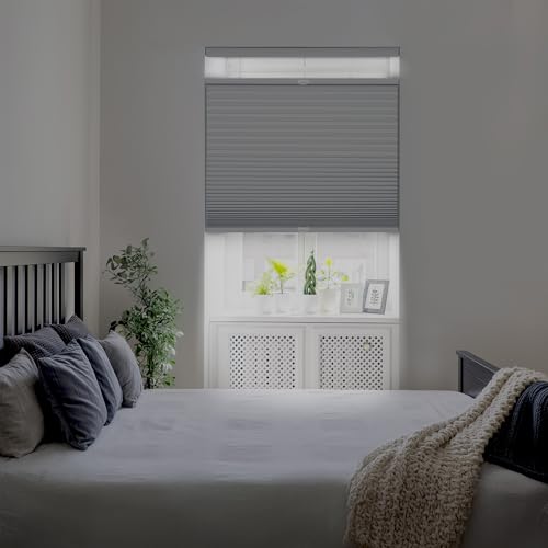 DEZ FURNISHINGS Cordless 1.5" Blackout Top Down Bottom Up Cellular Shade, Energy Saver, 53.5" W x 84" H, Gray Cloud
