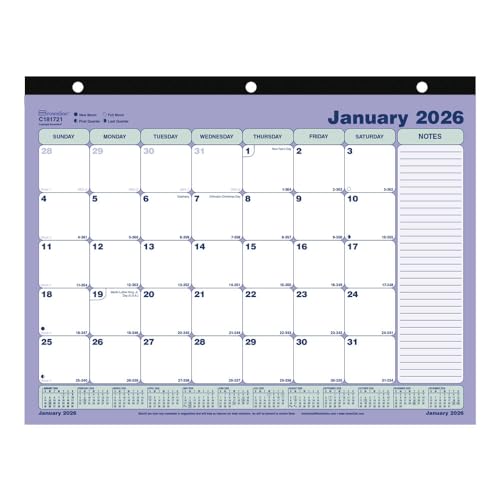 Brownline® 2026 Monthly Desk Pad Calendar, 12 Months, January to December, Three-Hole Punched, 11" x 8.5" (C181721-26)