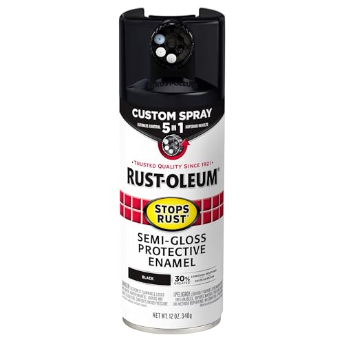 Rust-Oleum 376909 Stops Rust Custom Spray 5-in-1 Spray Paint, 12 oz, Semi-Gloss Black, (Pack of 1)