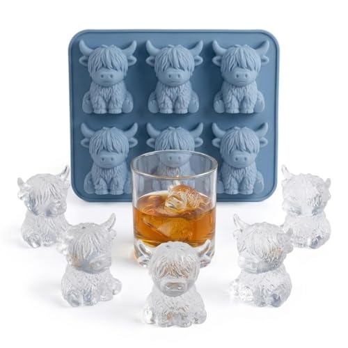 3D Highland Cow Ice Cube Mold Tray - Silicone Mini Cow Chocolate Cocoa Molds - Cute Animal Ice Cube Maker Accessories