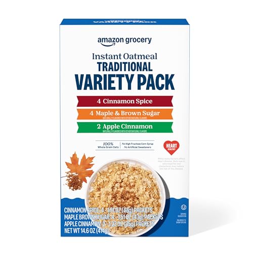 Amazon Grocery, Traditional Variety Instant Oatmeal, 14.6 Oz, 10 Ct
