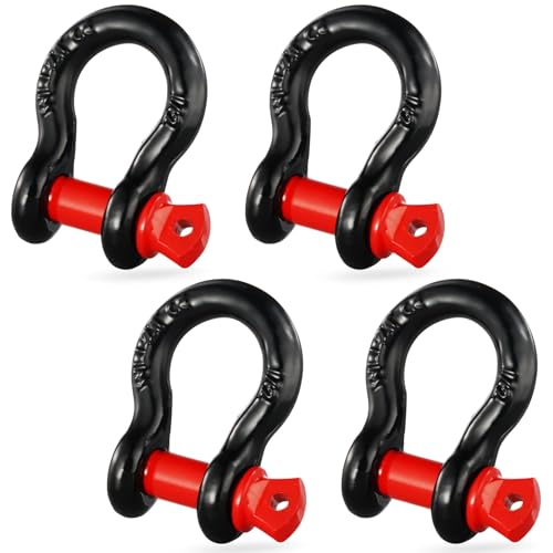 VEVOR 1/2" D-Ring Shackle, 4 Pack Alloy Steel Shackles 17637 lbs (8 Ton) Break Strength with 5/8" Screw Pin, Heavy Duty Off Road Vehicle Recovery Shackle, Towing Accessories for Jeep Truck, Black