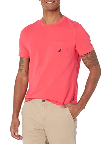 Nautica Men's Solid Crew Neck Short Sleeve Pocket T-Shirt, Melon Berry, X-Large