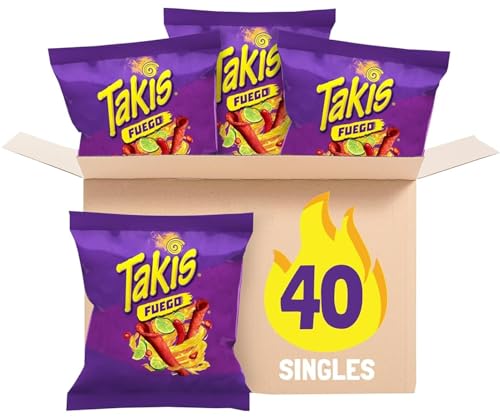 Takis Fuego 40 Count Snack Size Multipack - Extreme Spicy Rolled Tortilla Chips Hot Chili Pepper & Lime Flavored