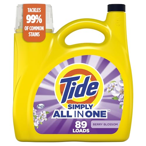 Tide Simply All-In-One Liquid Laundry Detergent, Berry Blossom Scent, 89 Loads, 117 fl oz
