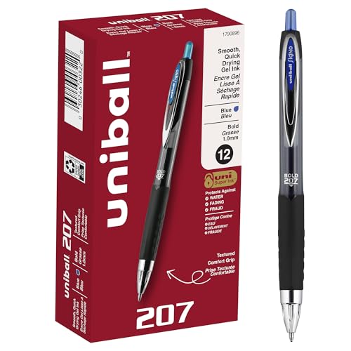uniball 207 Retractable Gel Pens, Bold Point (1.0mm), Blue, 12 Pack
