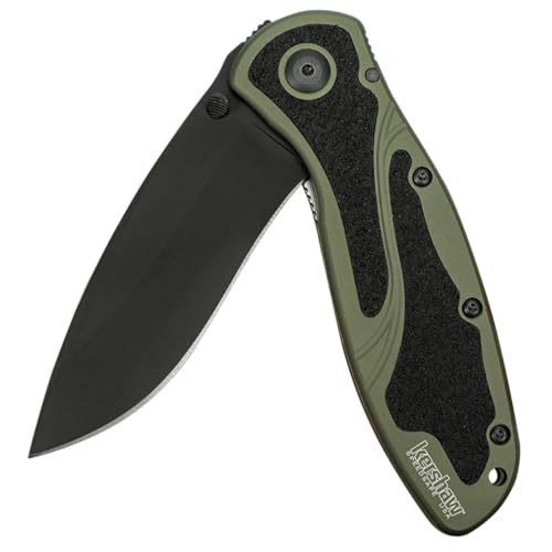 Kershaw Blur Olive and Black Pocket Knife, 3.4” Stainless Steel Blade with Assisted Opening, Olive Aluminum Handle with Deep-Carry Pocketclip, Small Folding Knife