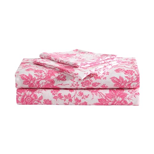Betsey Johnson - Twin Sheet Set with Fitted Sheet & Pillowcase, Fade & Wrinkle-Free Bedding, Deep Pocket, Dorm Room Essentials, Betsey's Toile Pink
