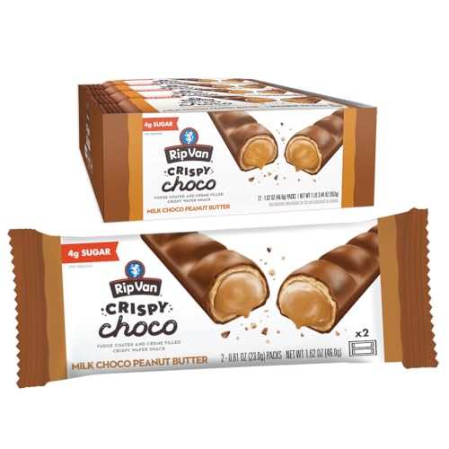 Rip Van Crispy Choco - Chocolate Coated Peanut Butter Wafer Bars - Low Sugar Fudge and Peanut Butter Cream Filled Snack - 12 Pack