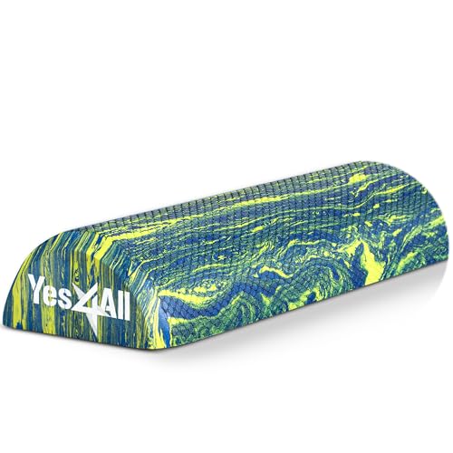 Yes4All EVA Firm Foam Roller for Stretching, Half Yoga Back Roller for Muscle Massage for Pilates, Yoga, Balance & Core Exercises,12 inches, Blue Green