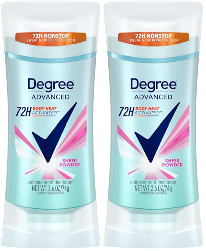 Degree Advanced Protection Antiperspirant Deodorant Sheer Powder for 72-Hour Sweat & Odor Control for Women, with Body Heat Activated Technology, 2.6 oz (Pack of 2)