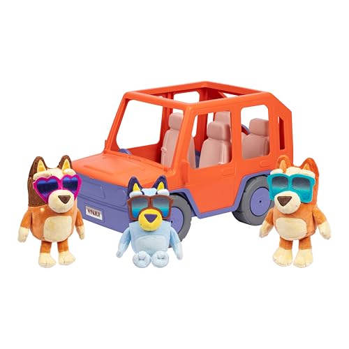Bluey Big Heeler 4WD and Family Toddler Toy Car, Bingo and Chilli Plush Buddies, Opening Hood Storage, Bluey Car Toys for Kids 3+, Amazon Exclusive