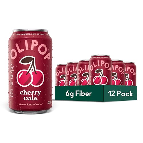 OLIPOP Prebiotic Soda Pop, Cherry Cola, Pantry Pack Packed with Prebiotics, Fiber, and Botanicals, Gluten Free, GMO Free, 12oz (12-Cans) (Packaging May Vary)