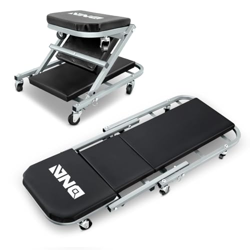 ‎DNA MOTORING TOOLS-00187 40 Inches 2 IN 1 Rolling Folding Car Creeper/Seat, 6 Pcs 2" Casters, 150kg Weight Capacity, Gray